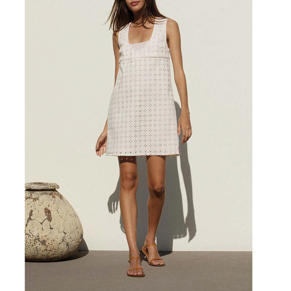Ciao Lucia Laurenza Dress White Blush Eyelet Crochet Lace Shift SZ L